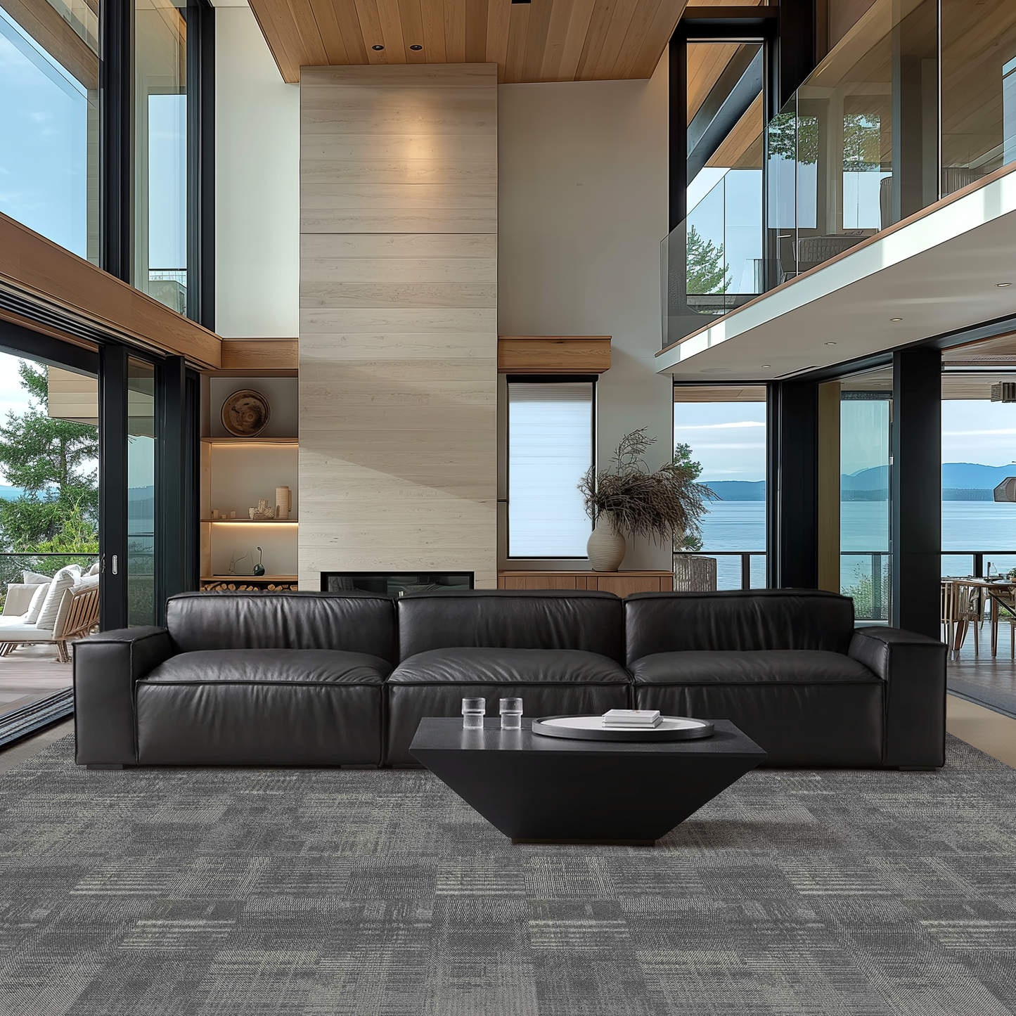 Luxury Minimalist Dark Brown Leather Sofa-Black