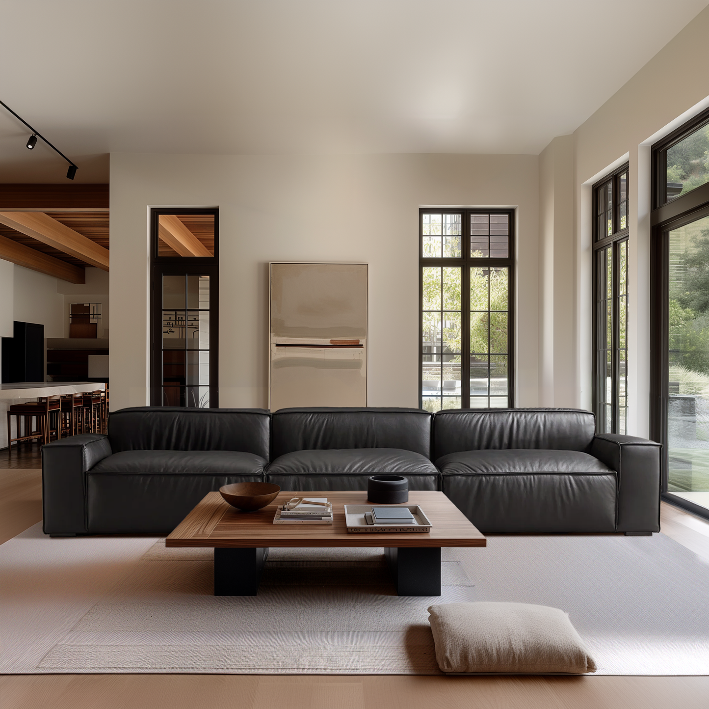 Luxury Minimalist Dark Brown Leather Sofa-Black