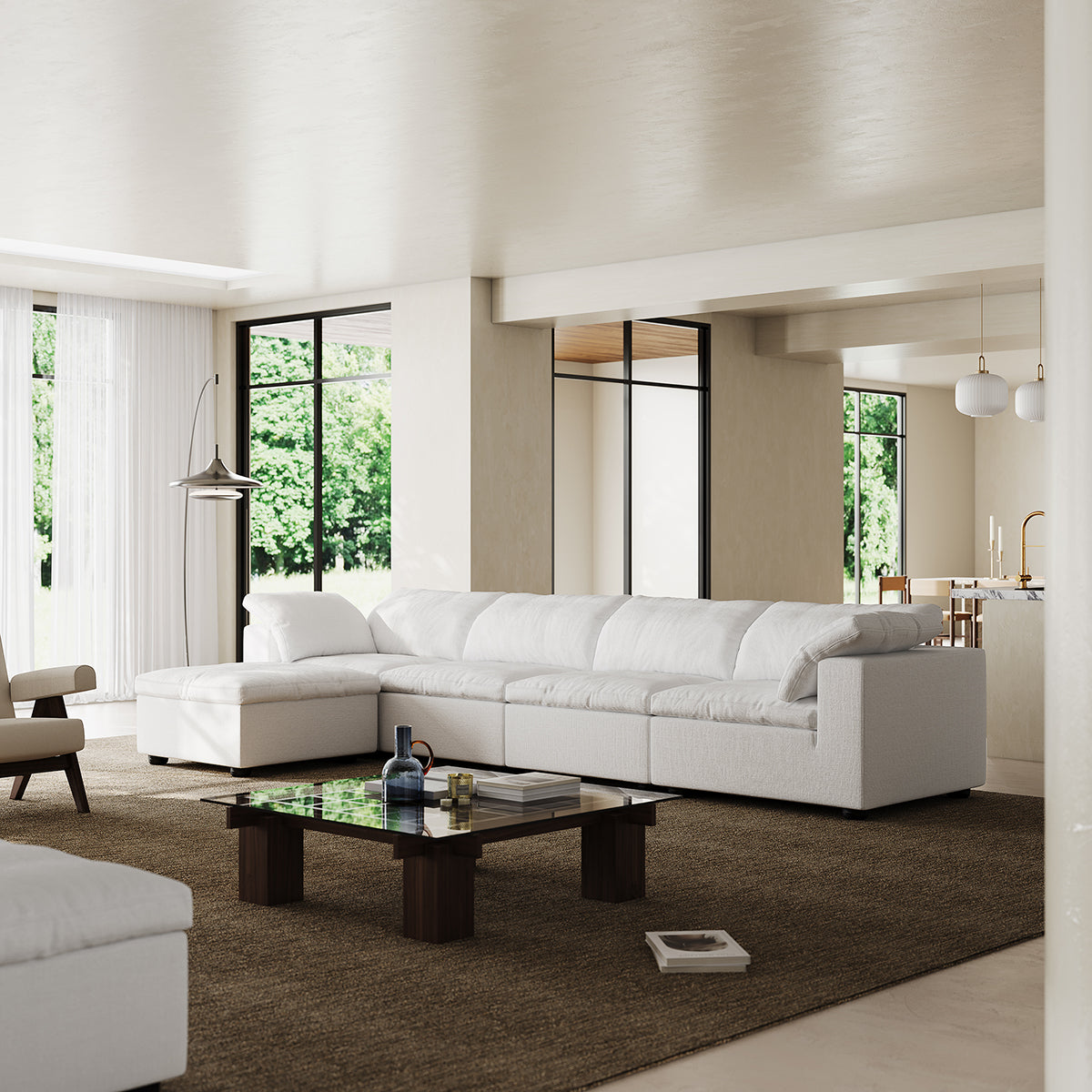 Tender Wabi Sabi White Sofa and Regular Ottoman-White