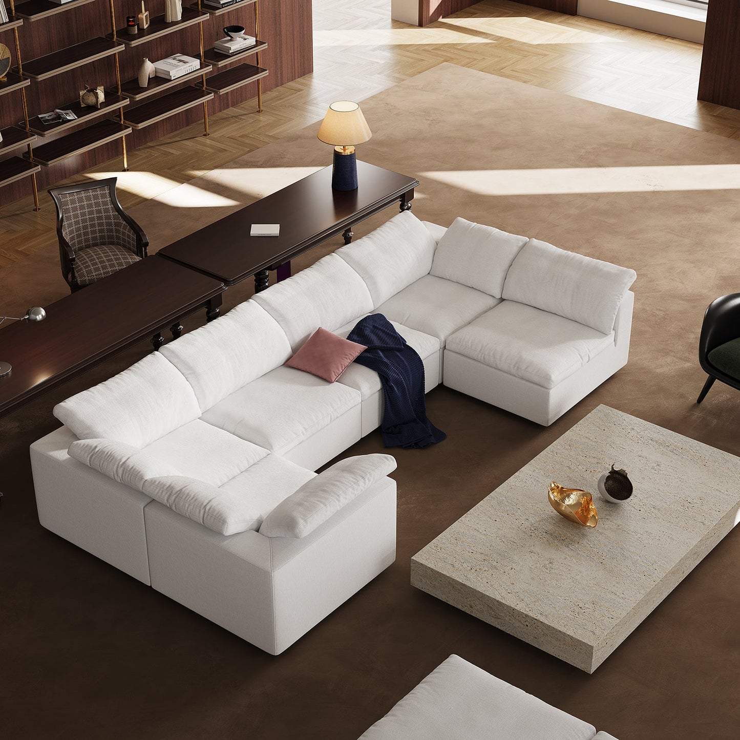 Tender Wabi Sabi U Shaped Sectional with One Open End-White
