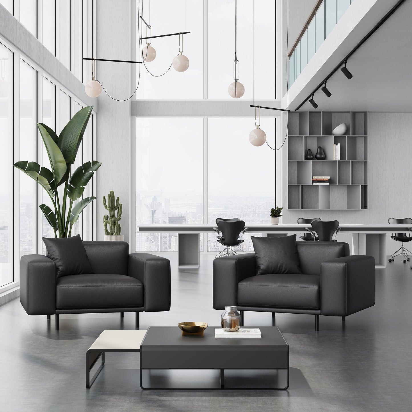 Noble Dark Gray Leather Armchair-Dark Gray