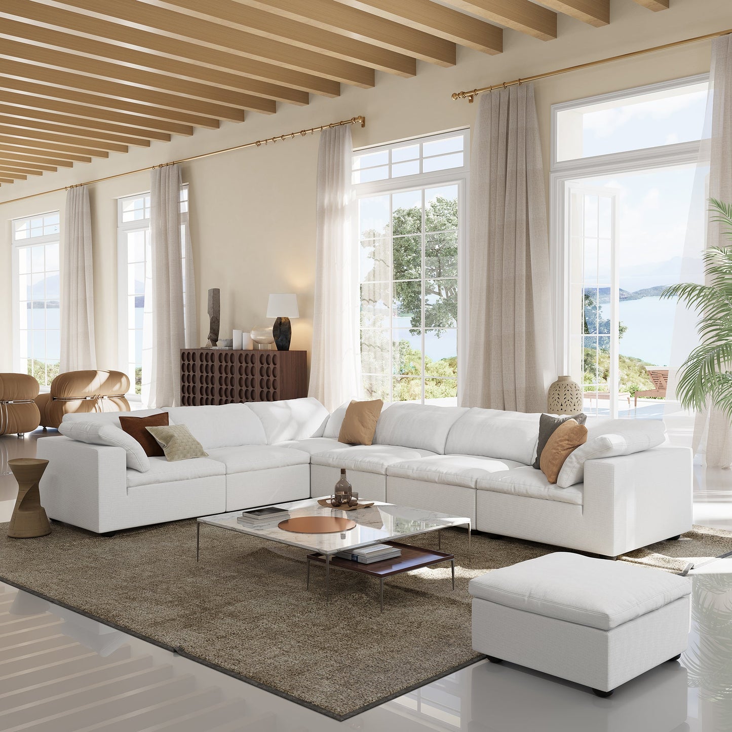 Tender Wabi Sabi L Shaped Sectional-White-6 Seater 165.4"