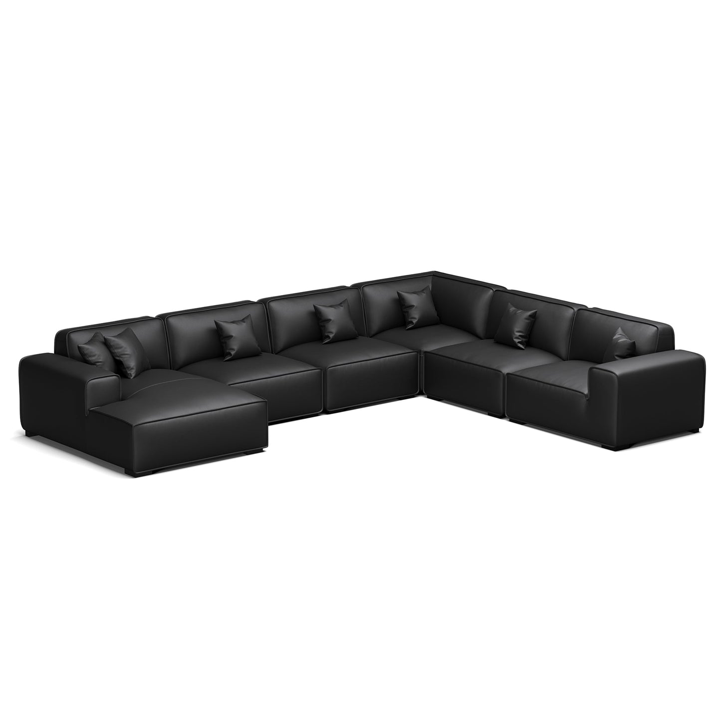 Domus Modular Black Leather U Shaped Sectional-Black-Facing Left