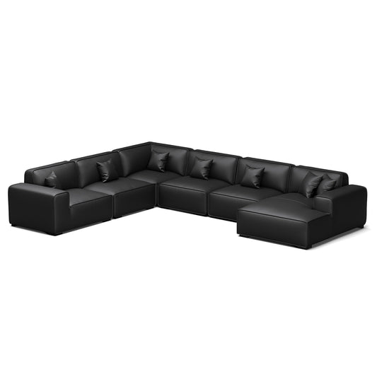 Domus Modular Black Leather U Shaped Sectional-hidden