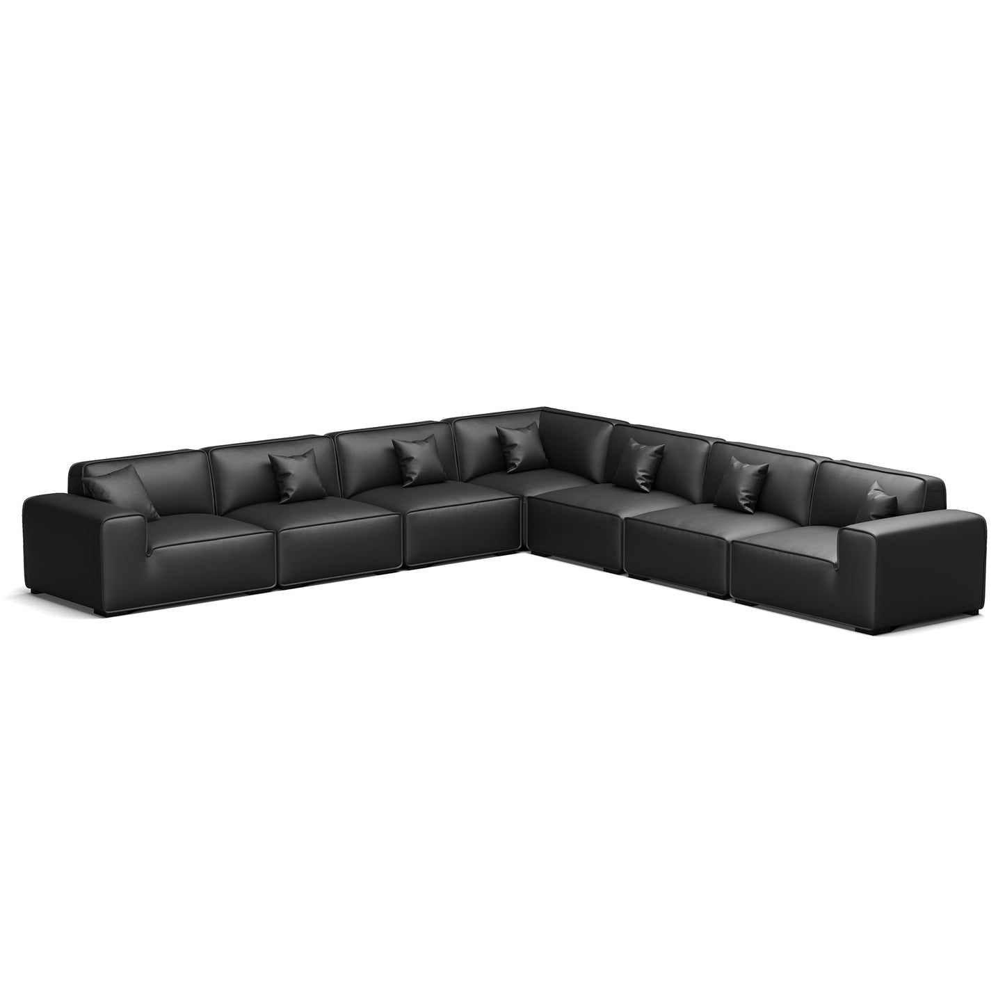 Domus Modular Black Leather Sectional Sofa-Black-7 Seater(162.2")