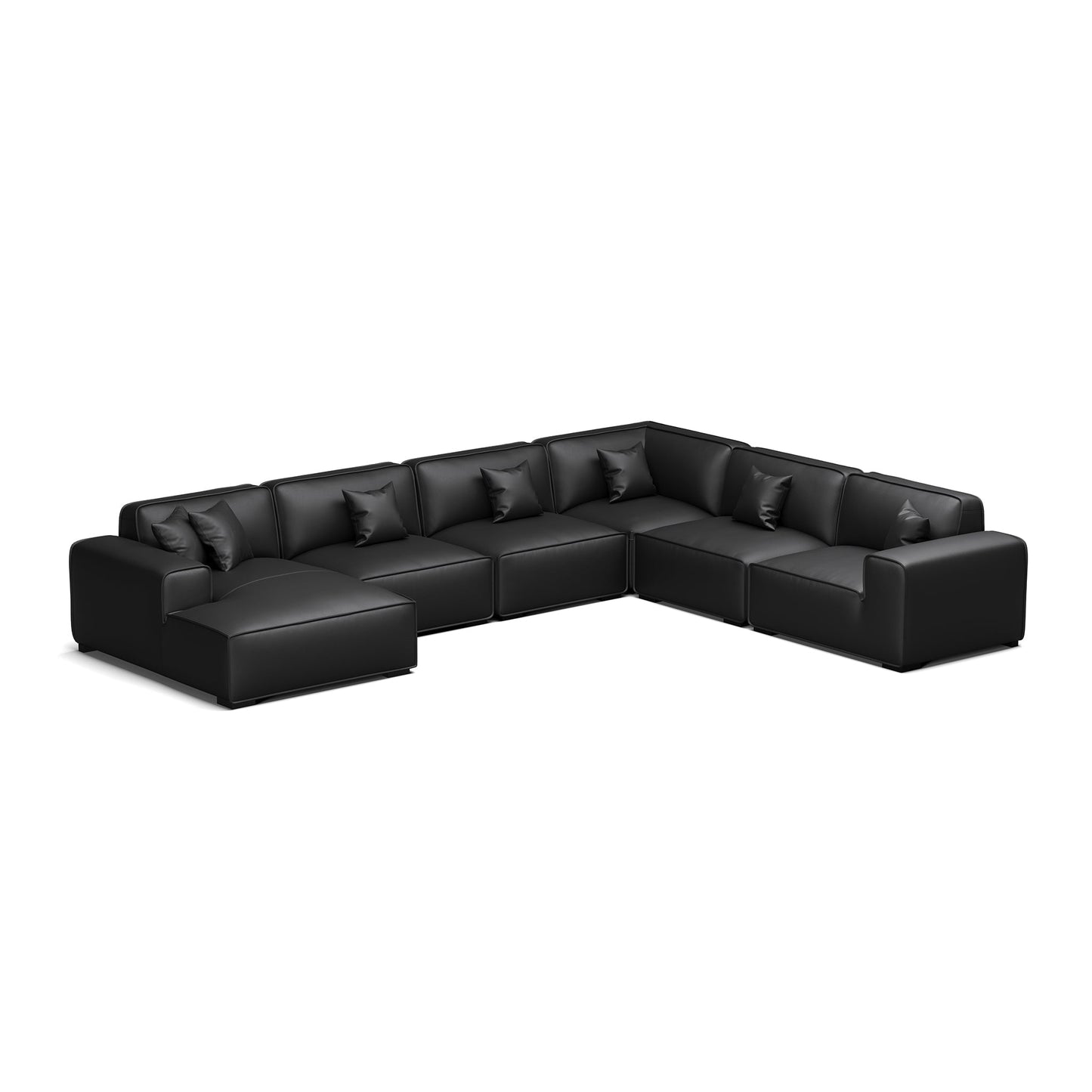 Domus Modular Dark Gray Leather U Shaped Sectional-Black-Facing Left