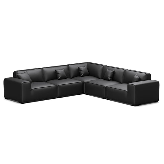 Domus Modular Black Leather L Shaped Sectional Sofa-hidden