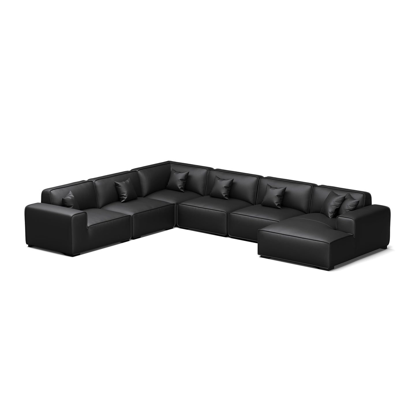 Domus Modular Dark Gray Leather U Shaped Sectional-Black-Facing Right