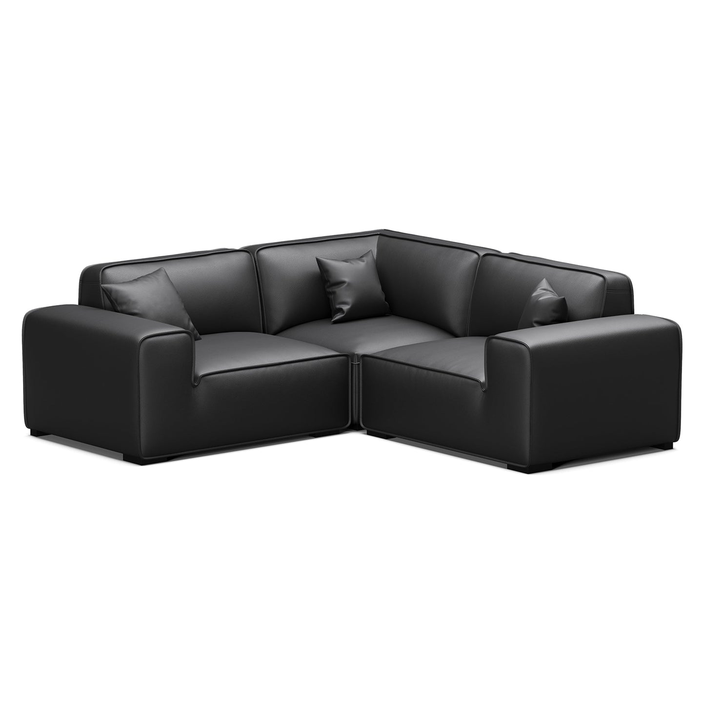 Domus Modular Black Leather Sectional Sofa-Black-3 Seater(91.3")