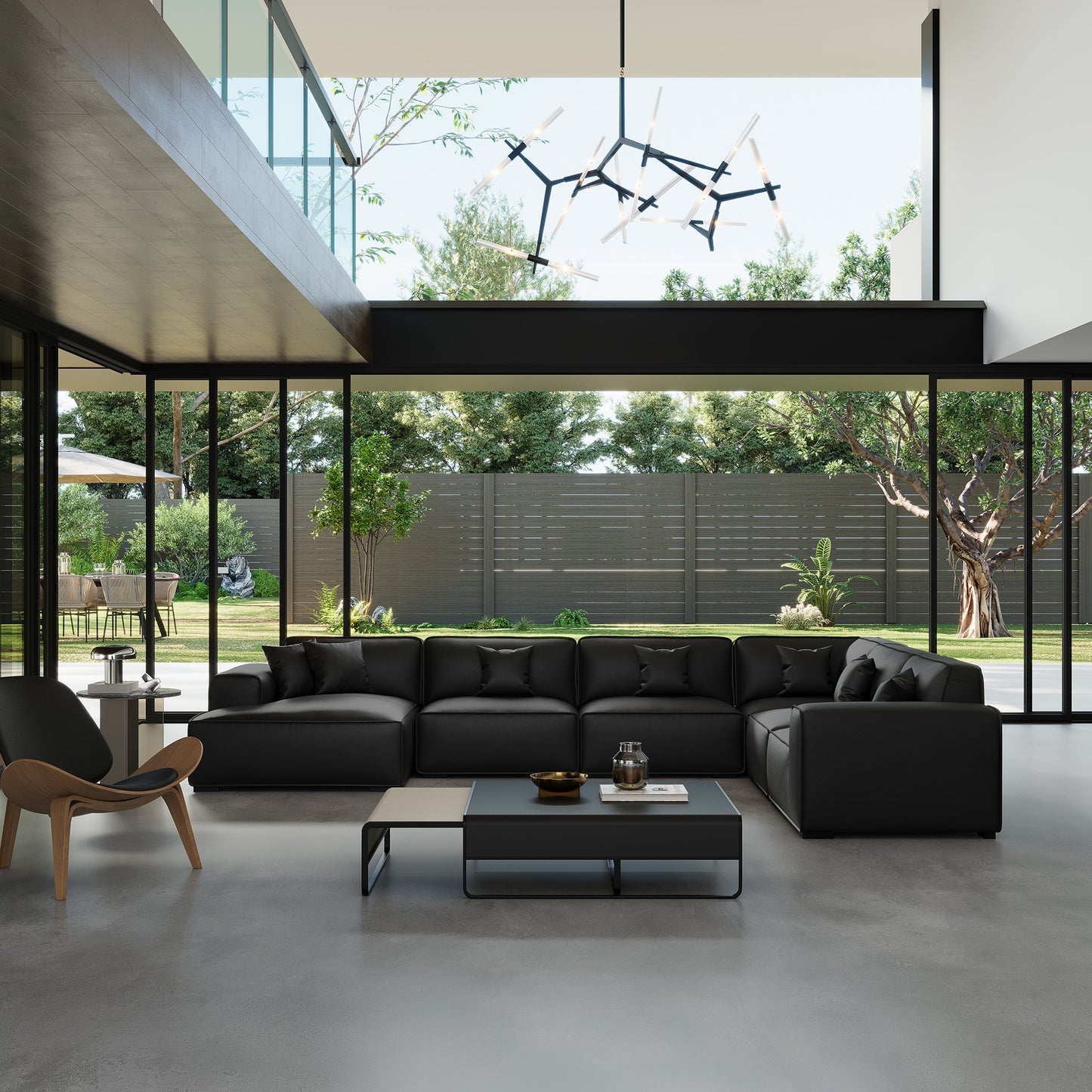 Domus Modular Dark Gray Leather U Shaped Sectional-Black