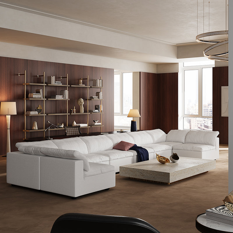 Tender Wabi Sabi U Shaped Beige Sectional with Open End-White