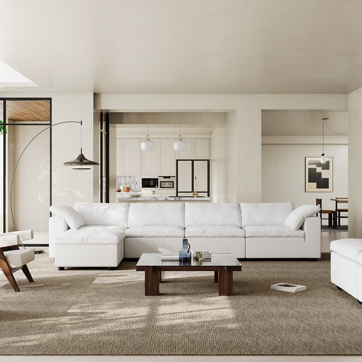 Tender Wabi Sabi Sand Sofa and Ottoman-White-165.4"
