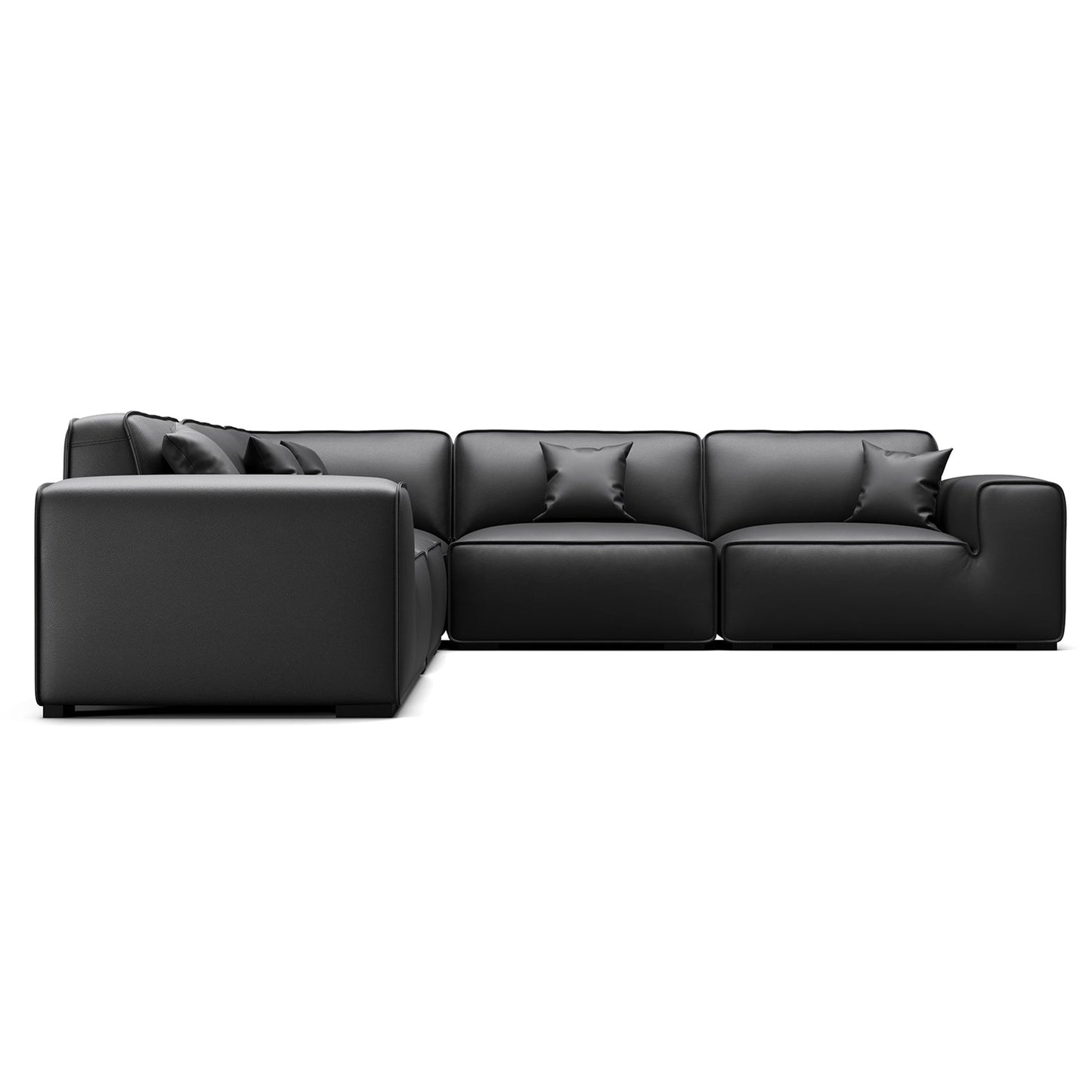 Domus Modular Black Leather Sectional Sofa-Black-5 Seater(126.8")