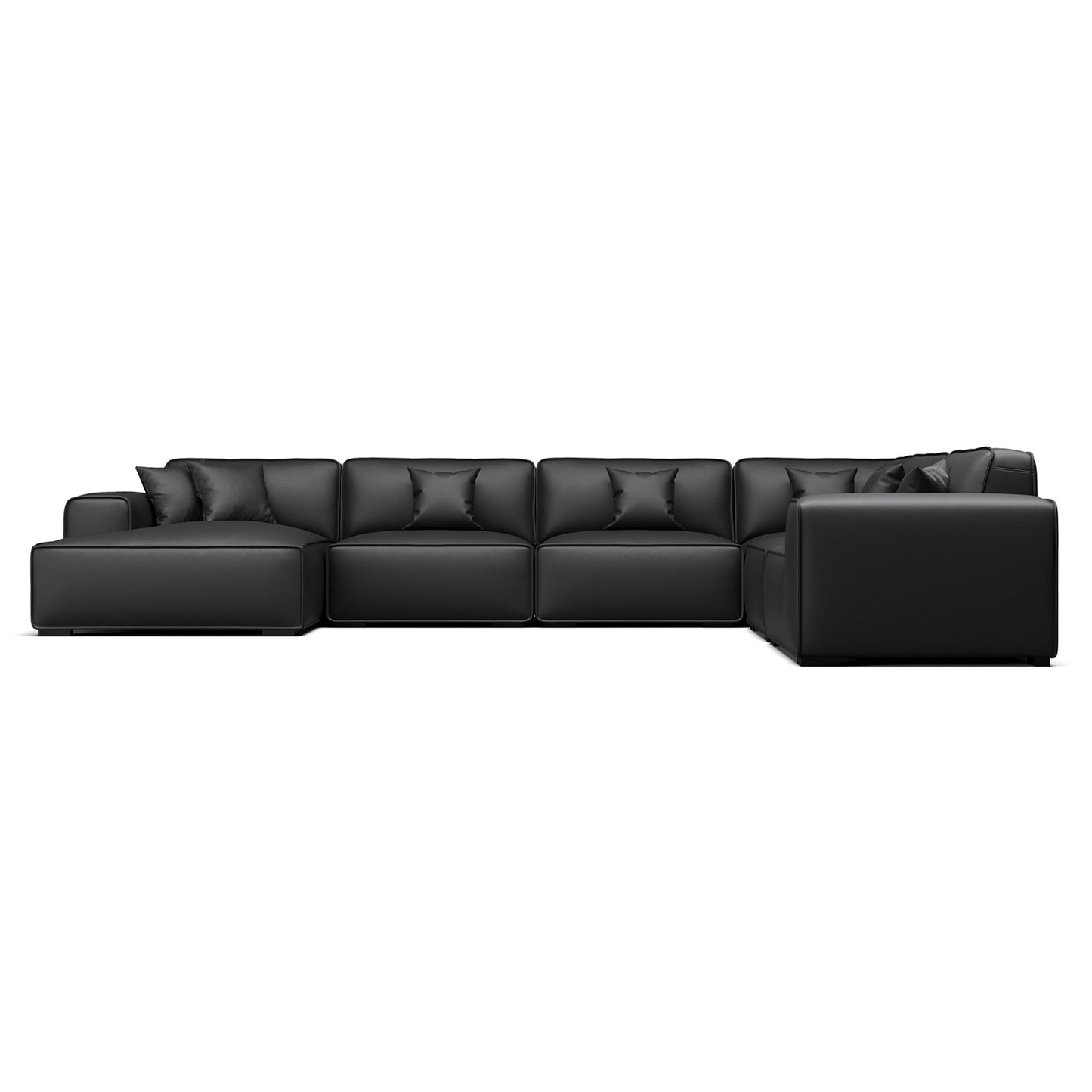 Domus Modular Black Leather U Shaped Sectional-Black-Facing Left