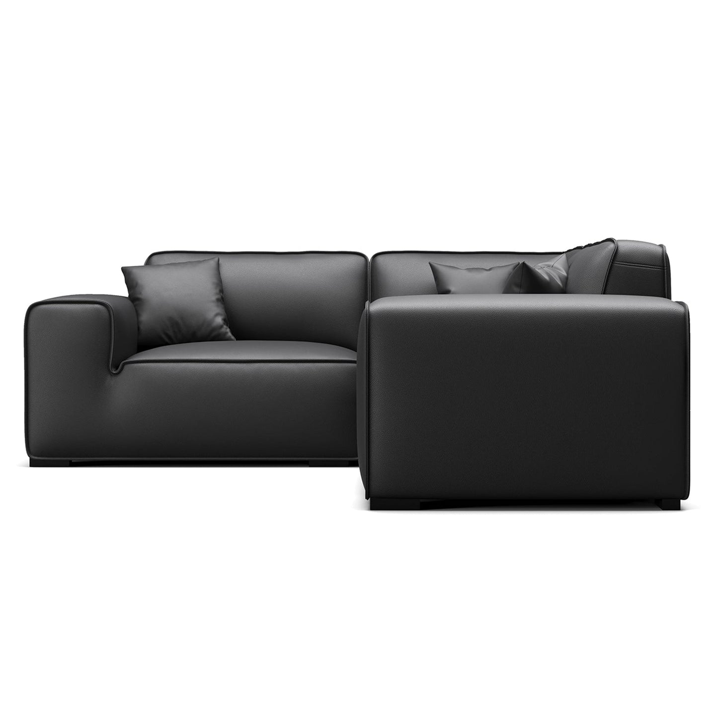 Domus Modular Black Leather Sectional Sofa-Black-3 Seater(91.3")