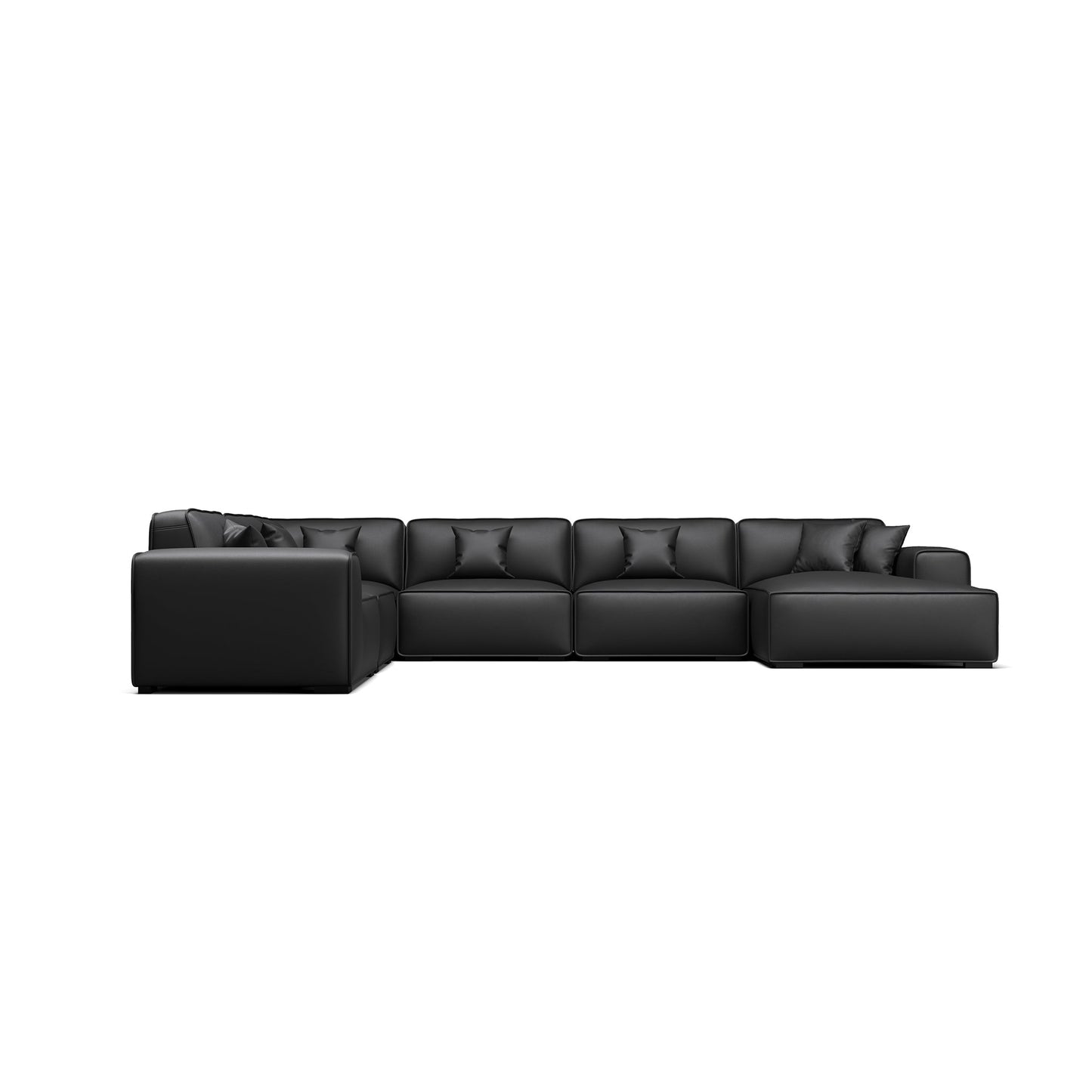Domus Modular Dark Gray Leather U Shaped Sectional-Black-Facing Right