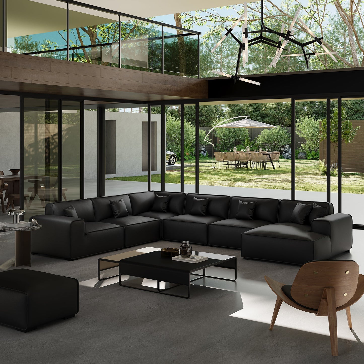 Domus Modular Dark Gray Leather U Shaped Sectional-Black