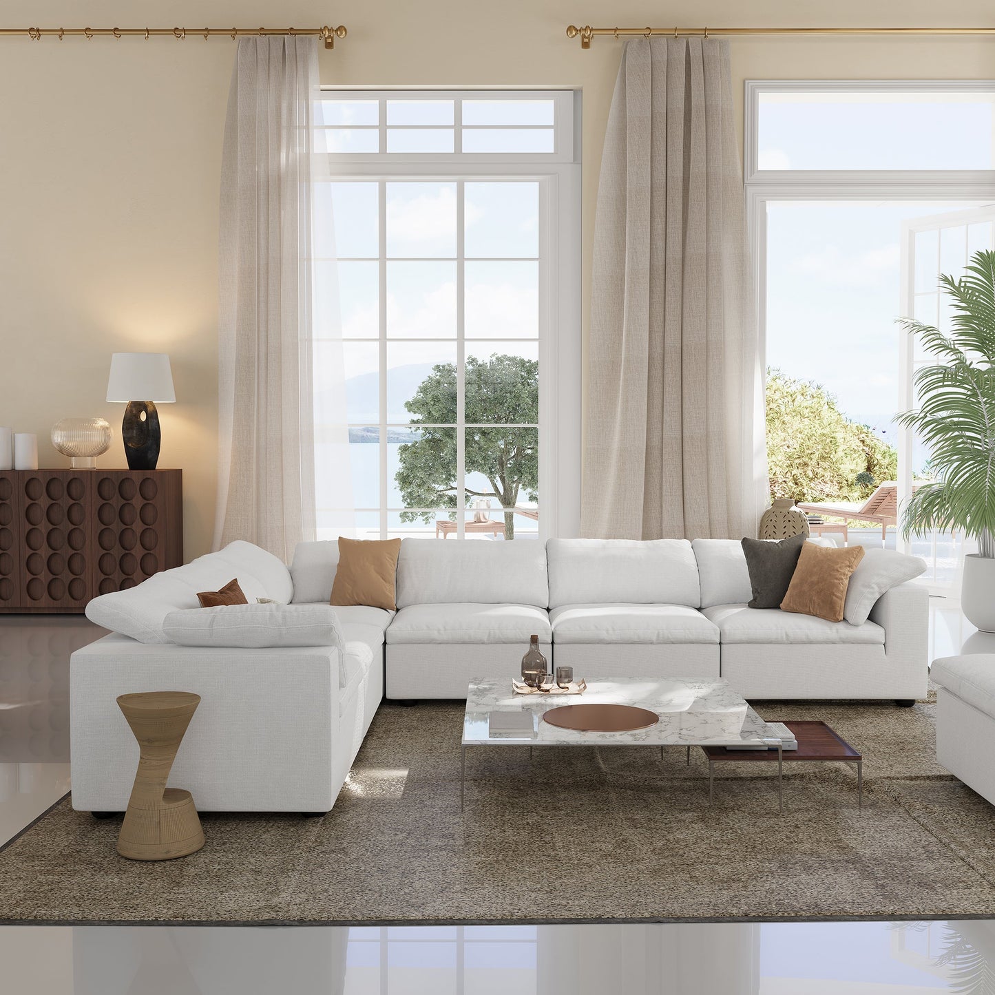 Tender Wabi Sabi L Shaped Sectional-White-6 Seater 165.4"