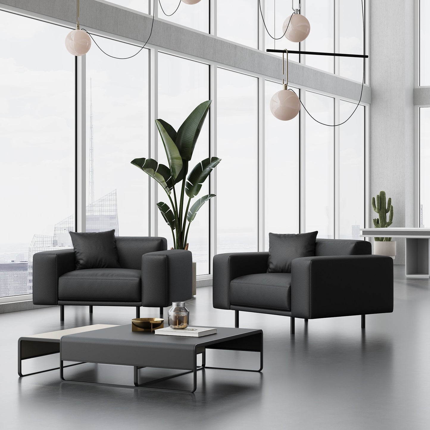 Noble Dark Gray Leather Armchair-Dark Gray