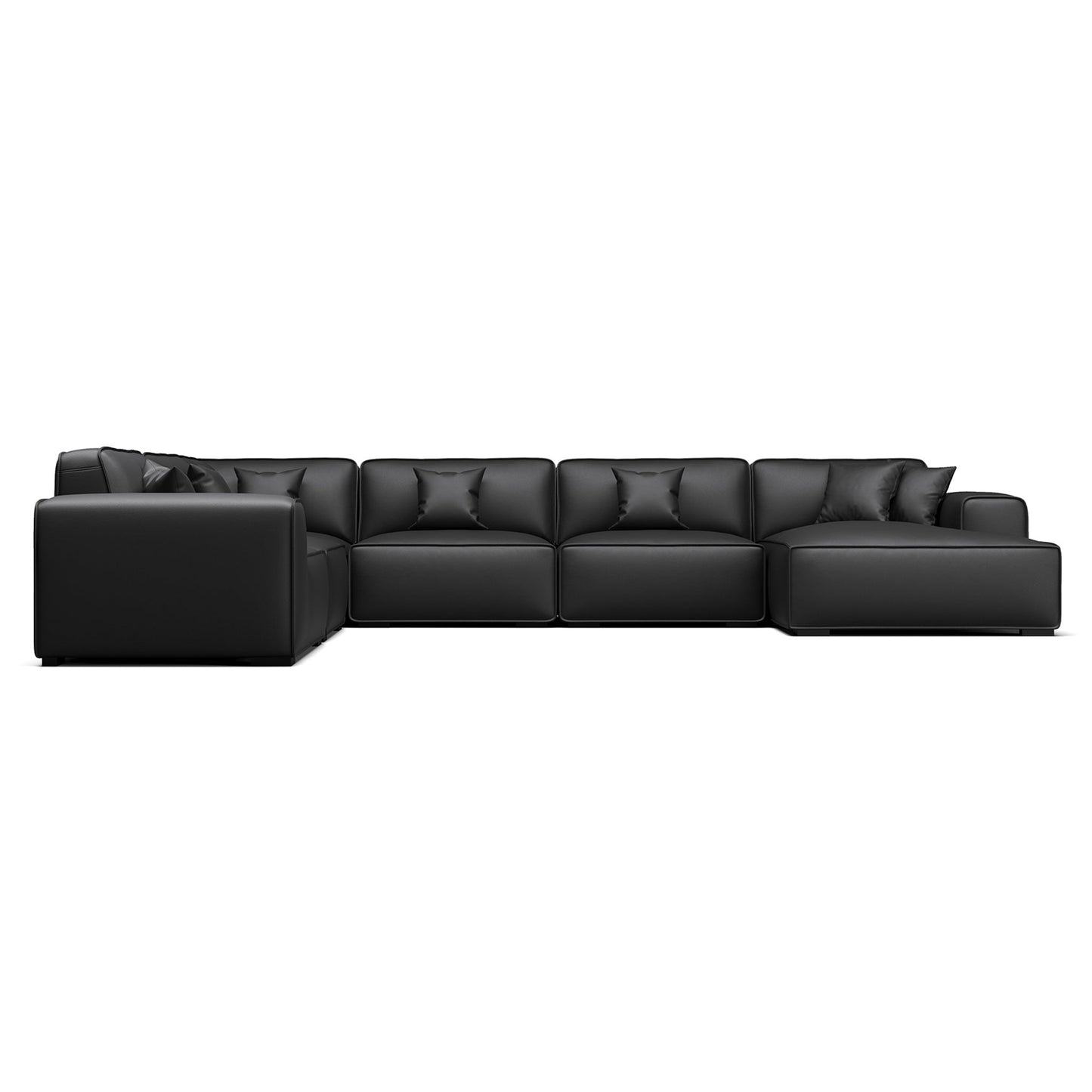 Domus Modular Black Leather U Shaped Sectional-Black-Facing Right
