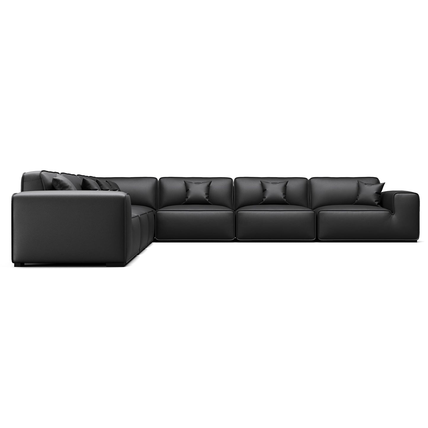 Domus Modular Black Leather Sectional Sofa-Black-7 Seater(162.2")