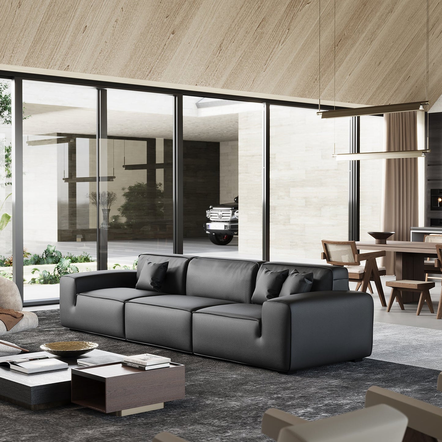 Domus Modular Black Leather Sofa-Black