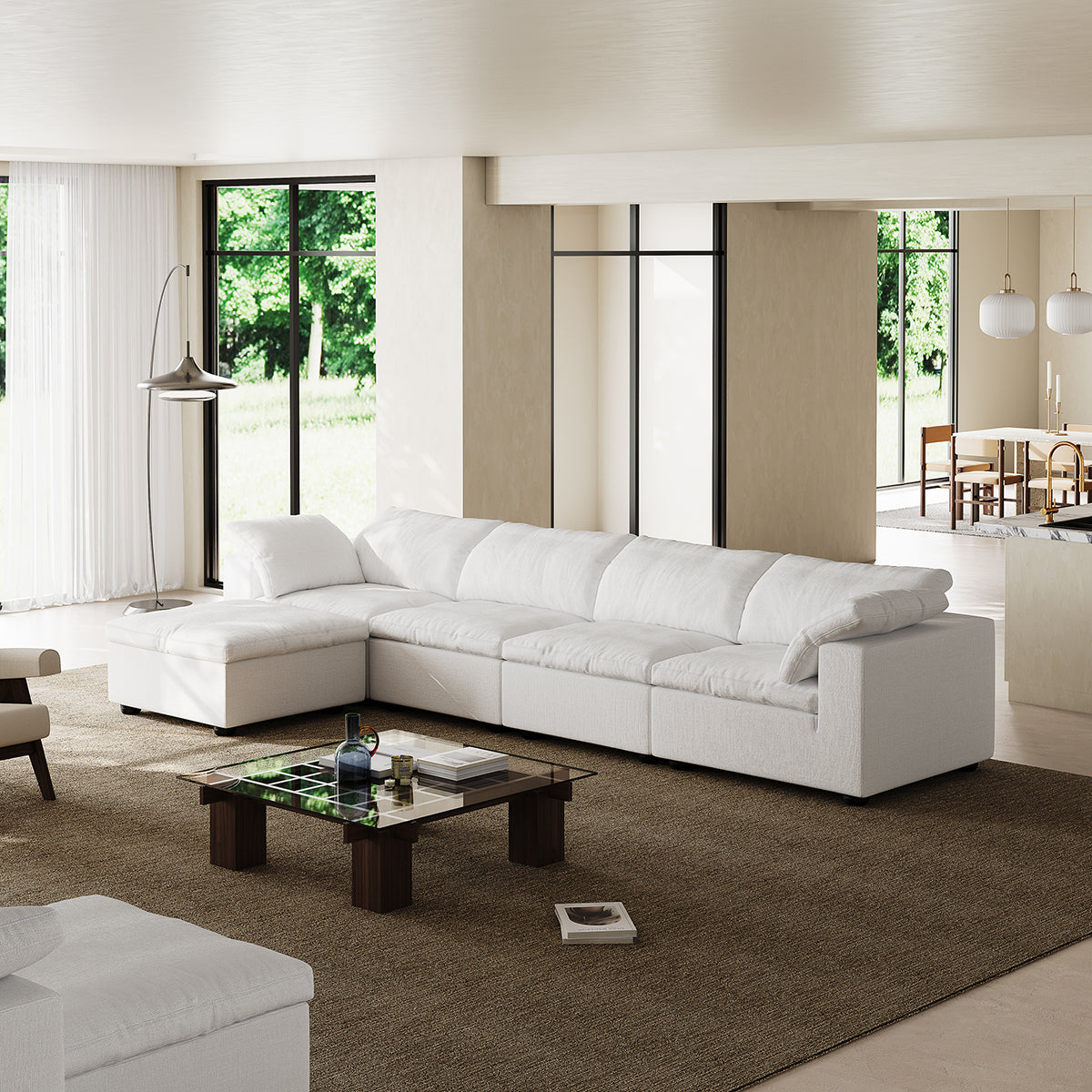 Tender Wabi Sabi Beige Sofa and Regular Ottoman-White