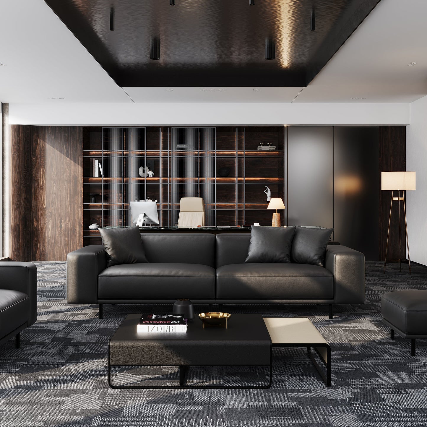 Noble Dark Gray Leather Sofa And Ottoman-Dark Gray