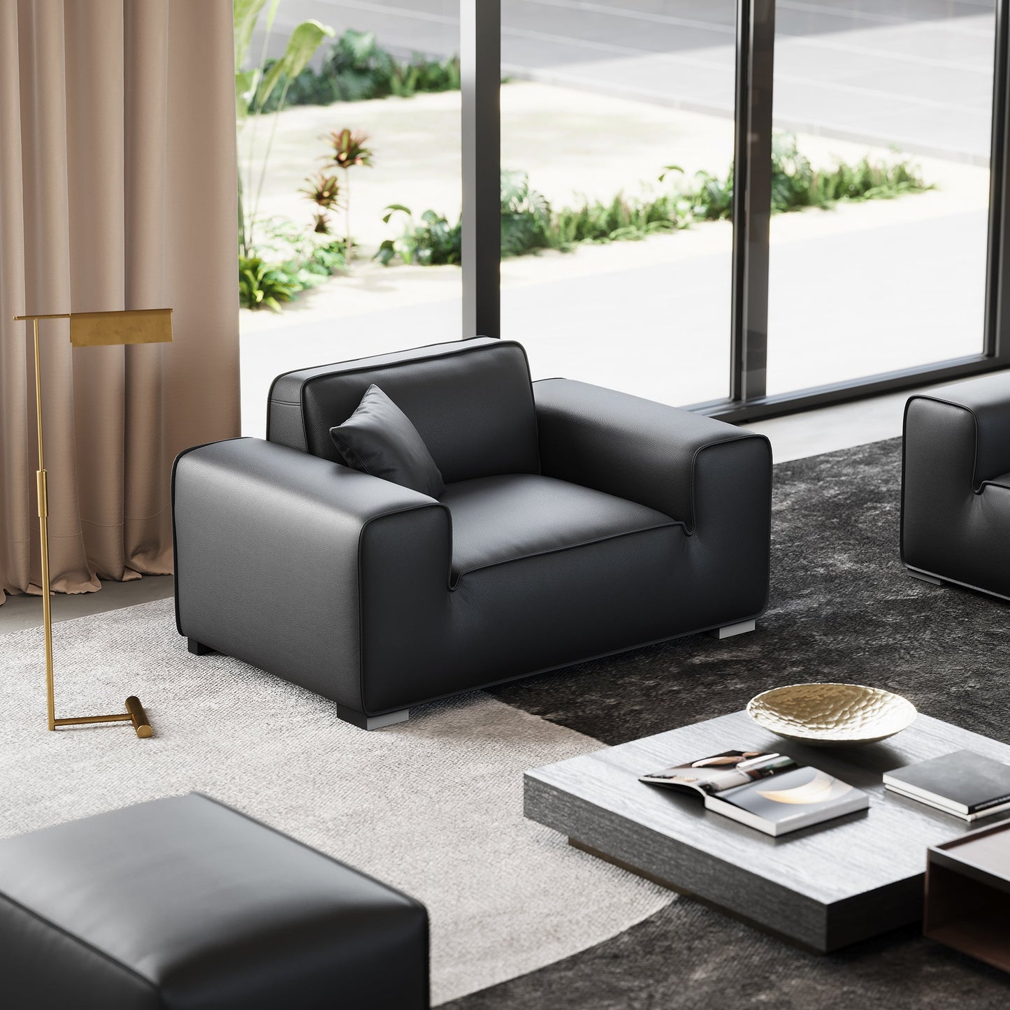 Domus Modular Black Leather Sofa Set-Black