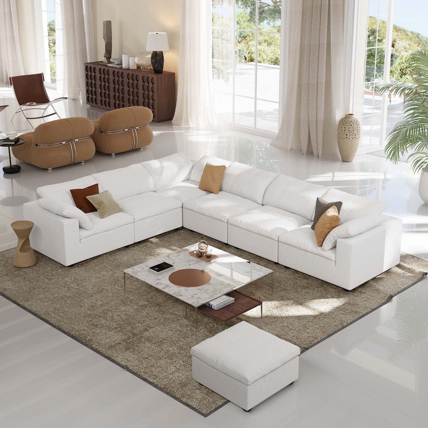 Tender Wabi Sabi L Shaped Sectional-White-6 Seater 165.4"