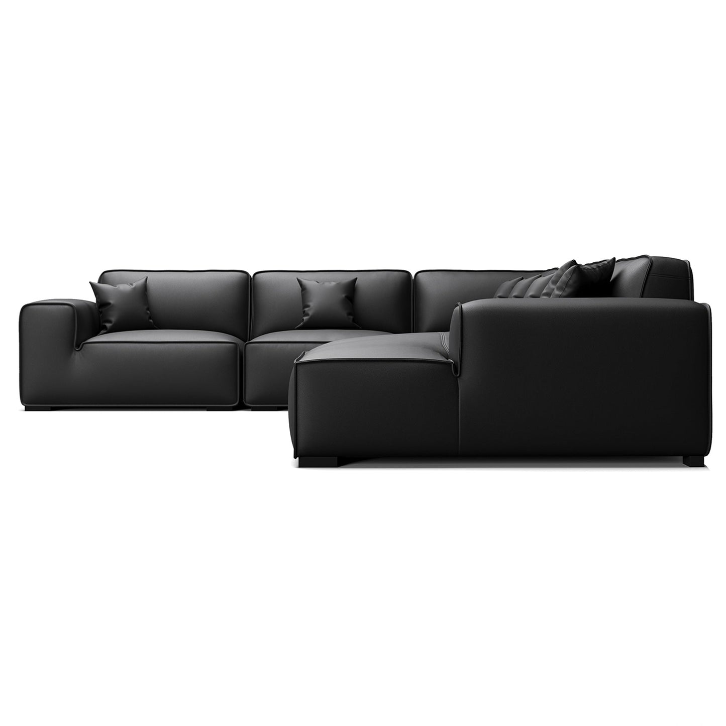 Domus Modular Black Leather U Shaped Sectional-Black-Facing Right