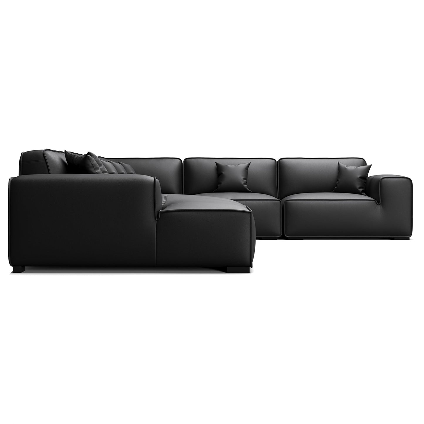 Domus Modular Black Leather U Shaped Sectional-Black-Facing Left