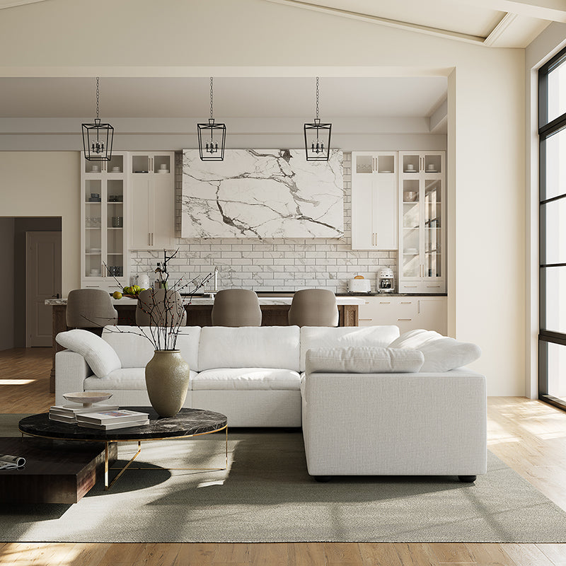 Tender Wabi Sabi L Shaped Sectional-White-5 Seater 128.0"