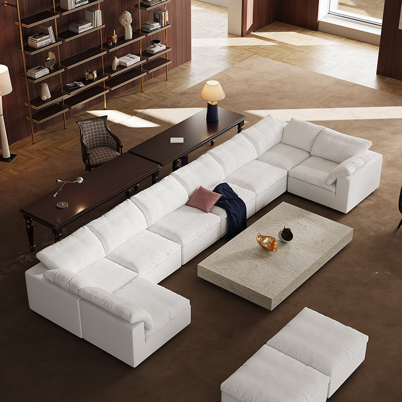 Tender Wabi Sabi U Shaped Beige Sectional with Open End-White