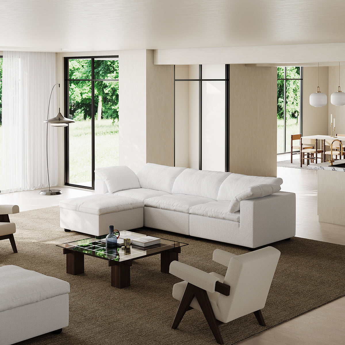 Tender Wabi Sabi Sand Sofa and Ottoman-White-128.0"