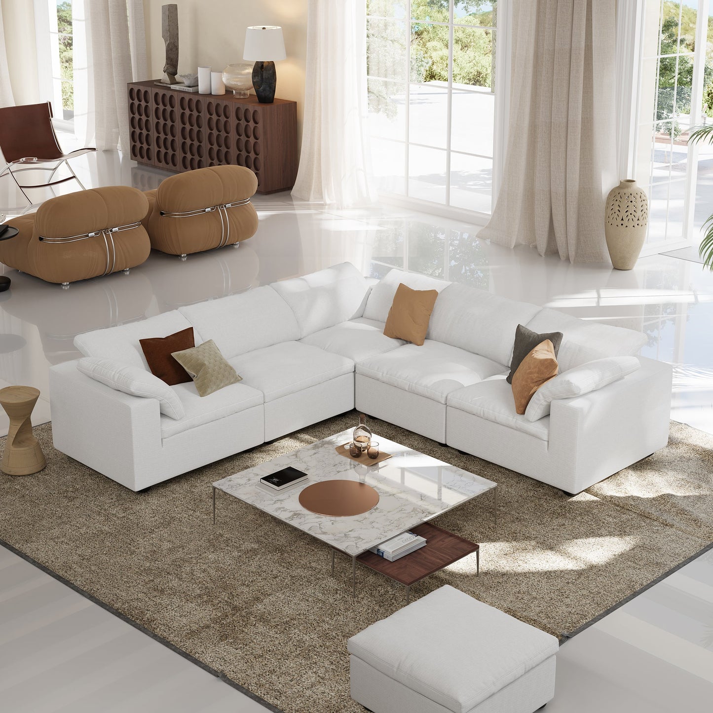 Tender Wabi Sabi L Shaped Sectional-White-5 Seater 128.0"
