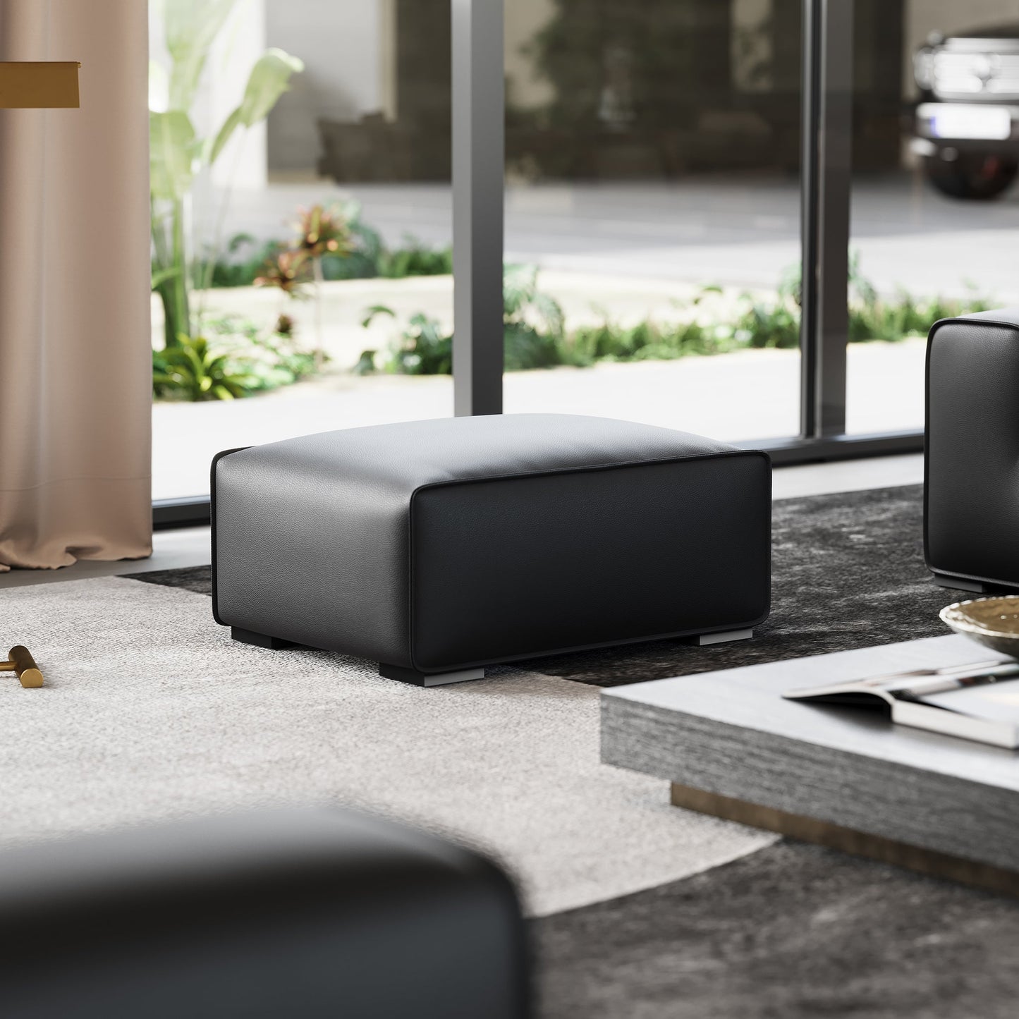 Domus Modular Black Leather Sofa Set-Black
