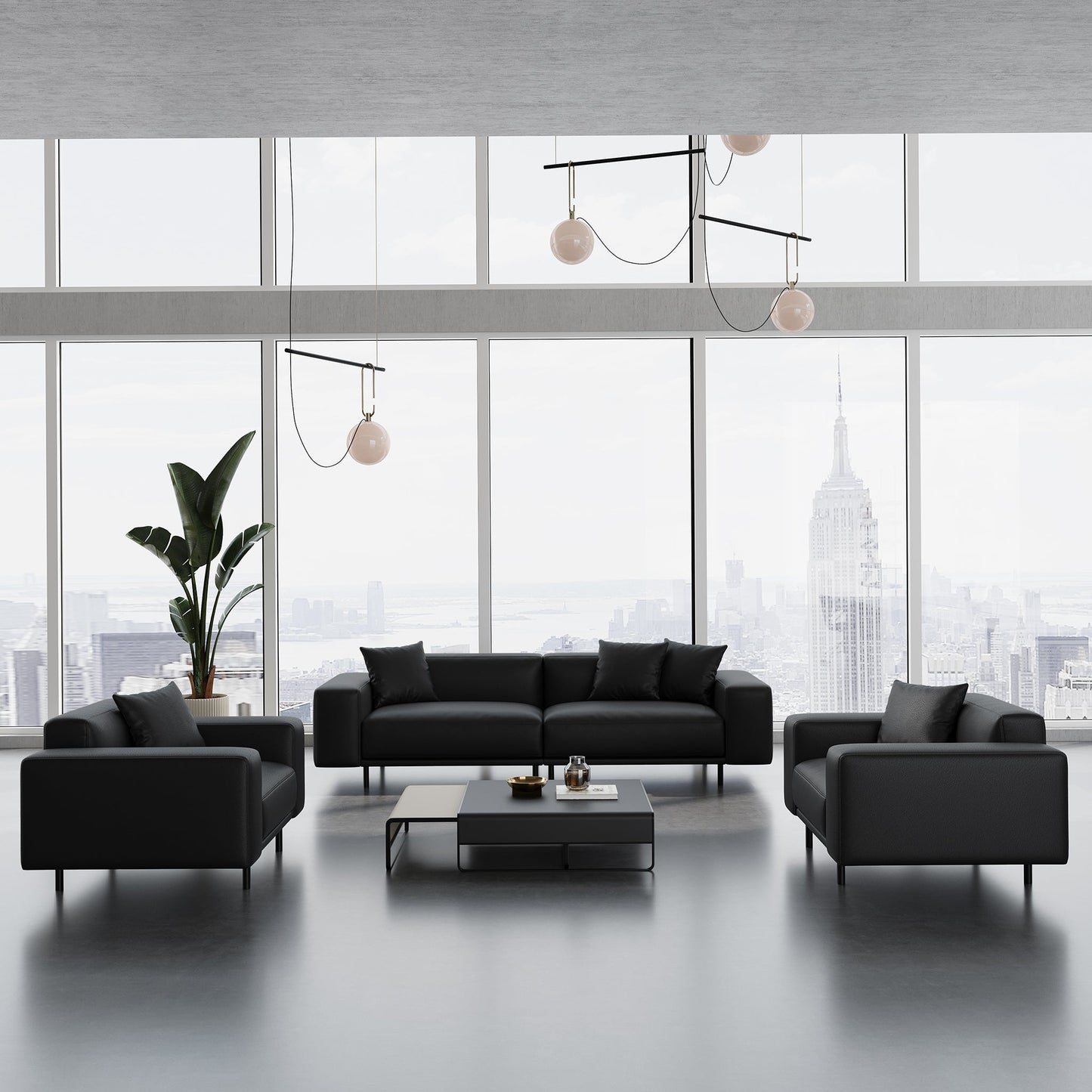 Noble Dark Gray Leather Armchair-Dark Gray
