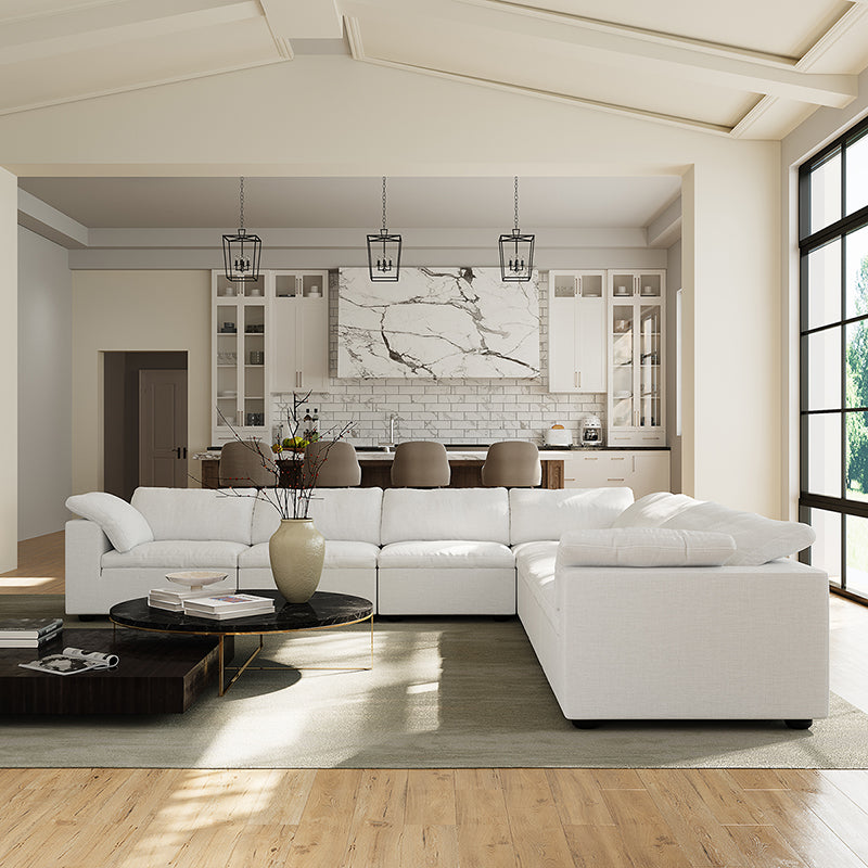 Tender Wabi Sabi L Shaped Sectional-White-7 Seater 165.4"
