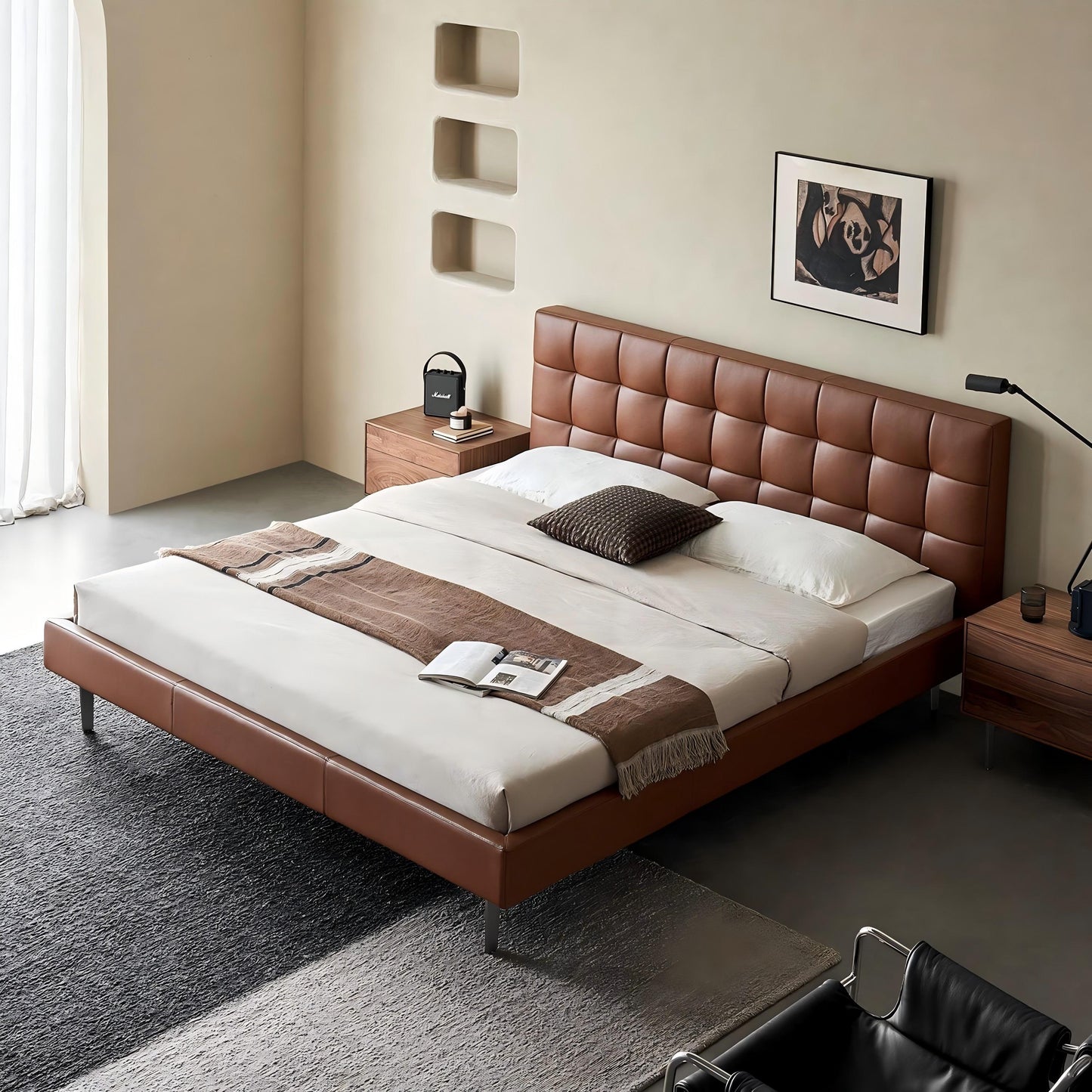 Mocha Slice Leather Bed-Brown