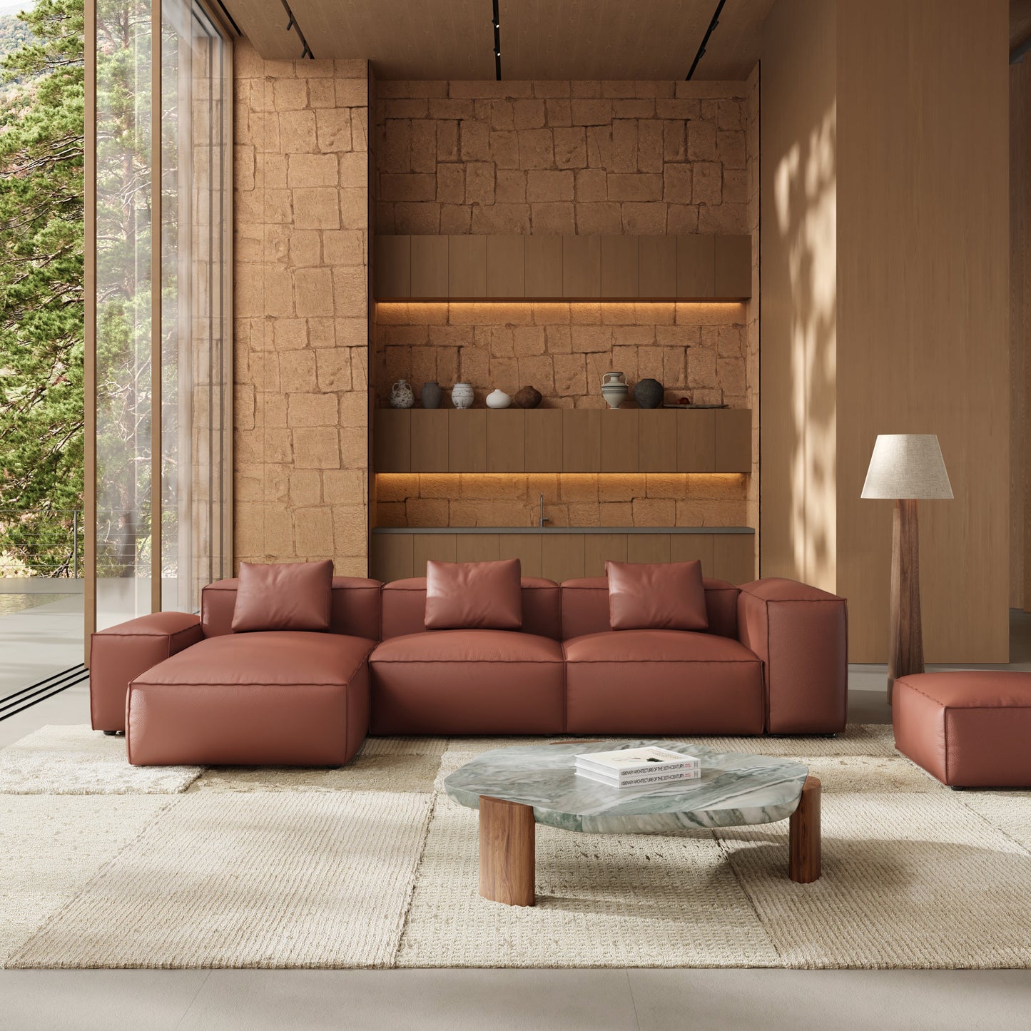 Flex Modular Brown Genuine Leather Double Sided Sectional-Brown