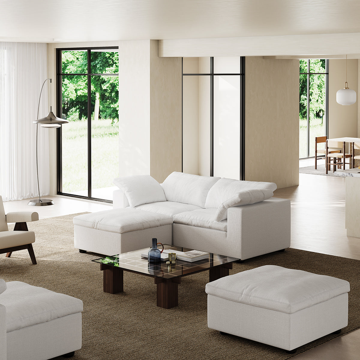Tender Wabi Sabi White Sofa and Regular Ottoman-White