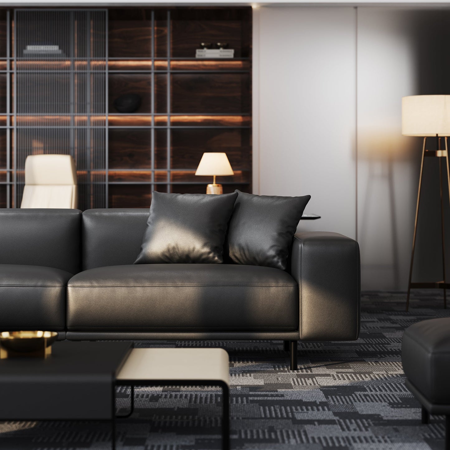 Noble Dark Gray Leather Sofa-Dark Gray