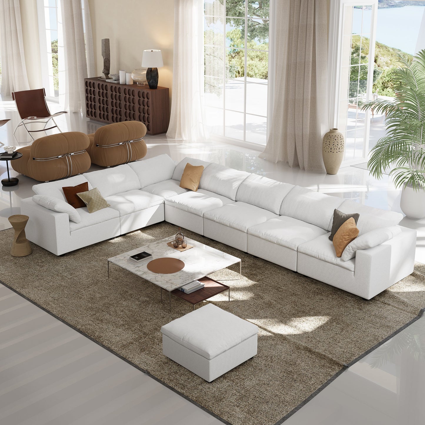 Tender Wabi Sabi L Shaped Sectional-White-7 Seater 165.4"