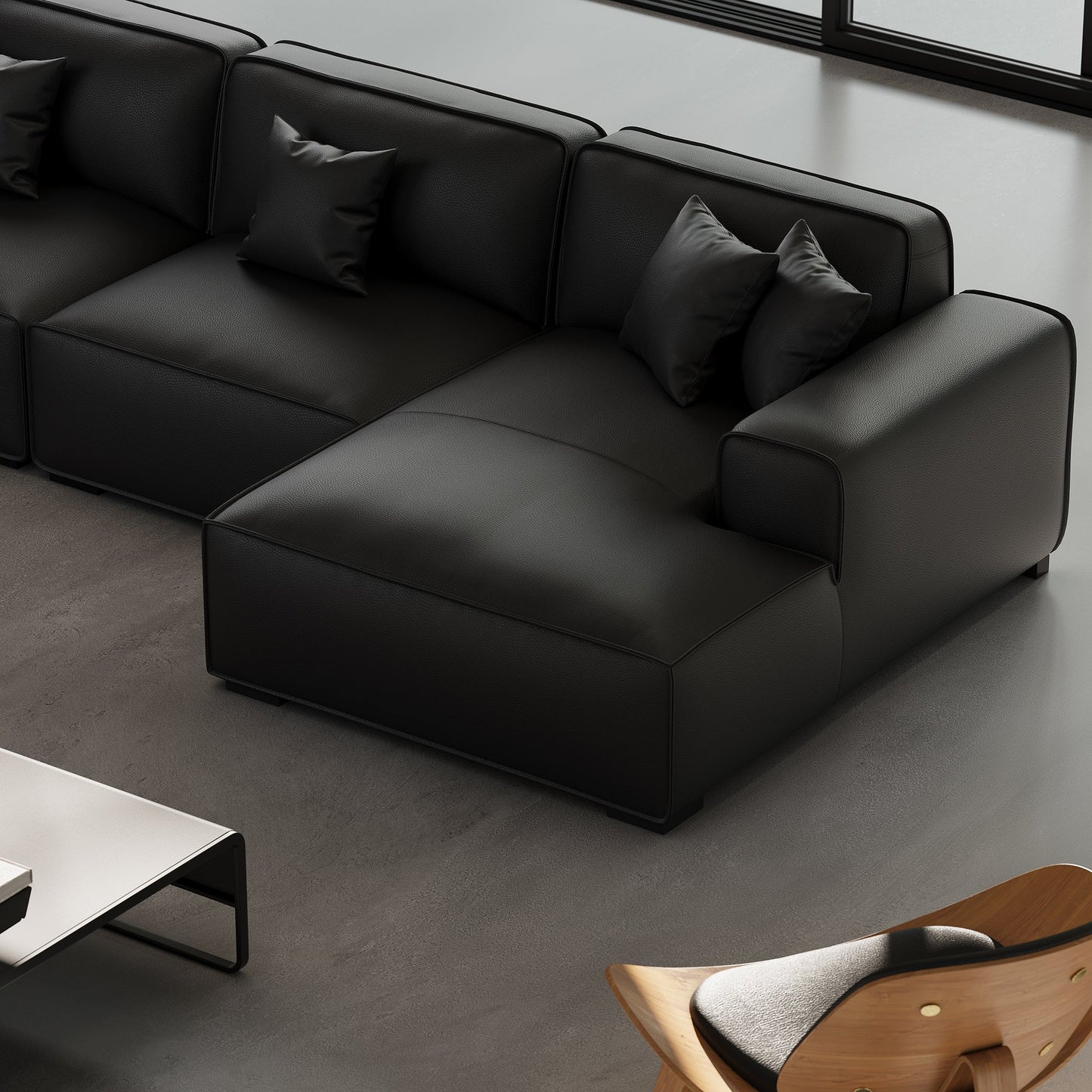 Domus Modular Dark Gray Leather U Shaped Sectional-Black