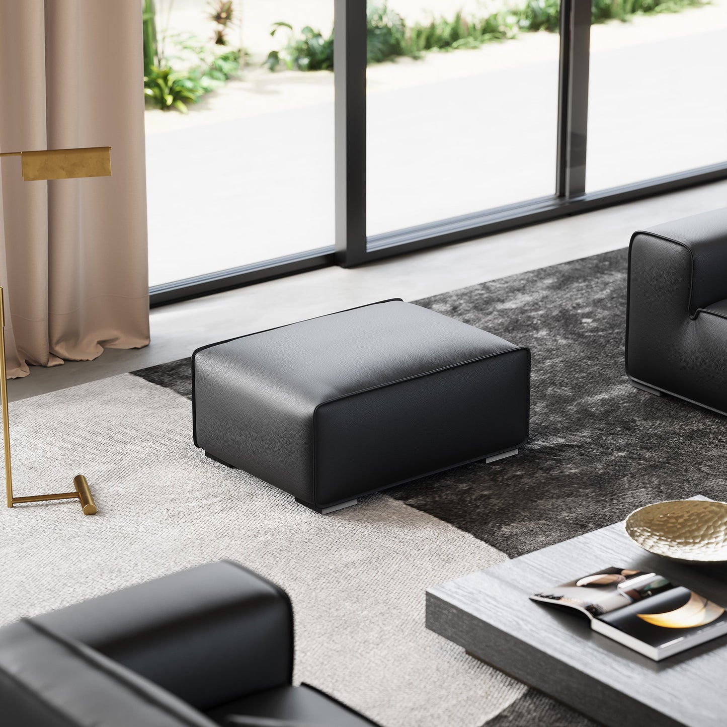 Domus Modular Black Leather Sofa Set-Black