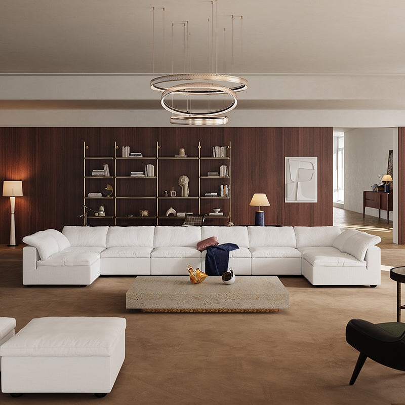 Tender Wabi Sabi U Shaped Beige Sectional with Open End-White