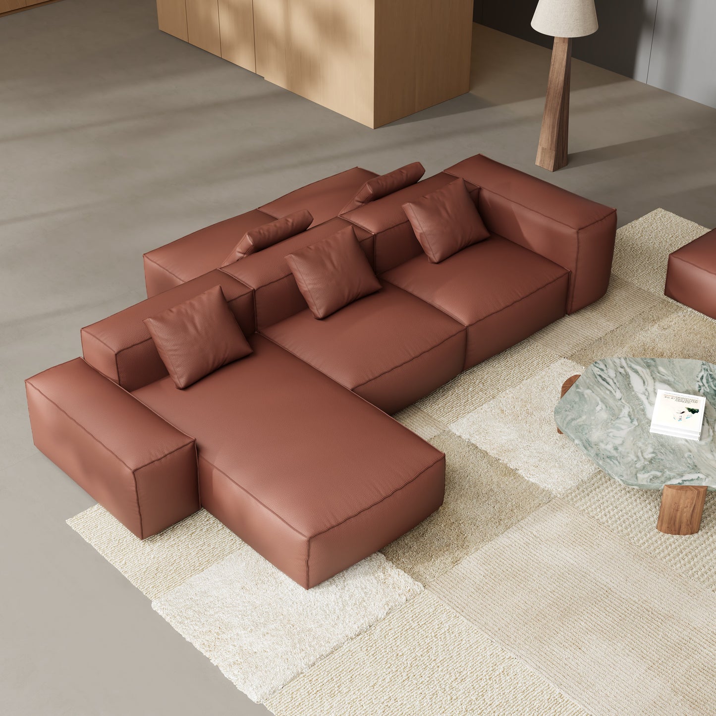 Flex Modular Brown Genuine Leather Double Sided Sectional-Brown