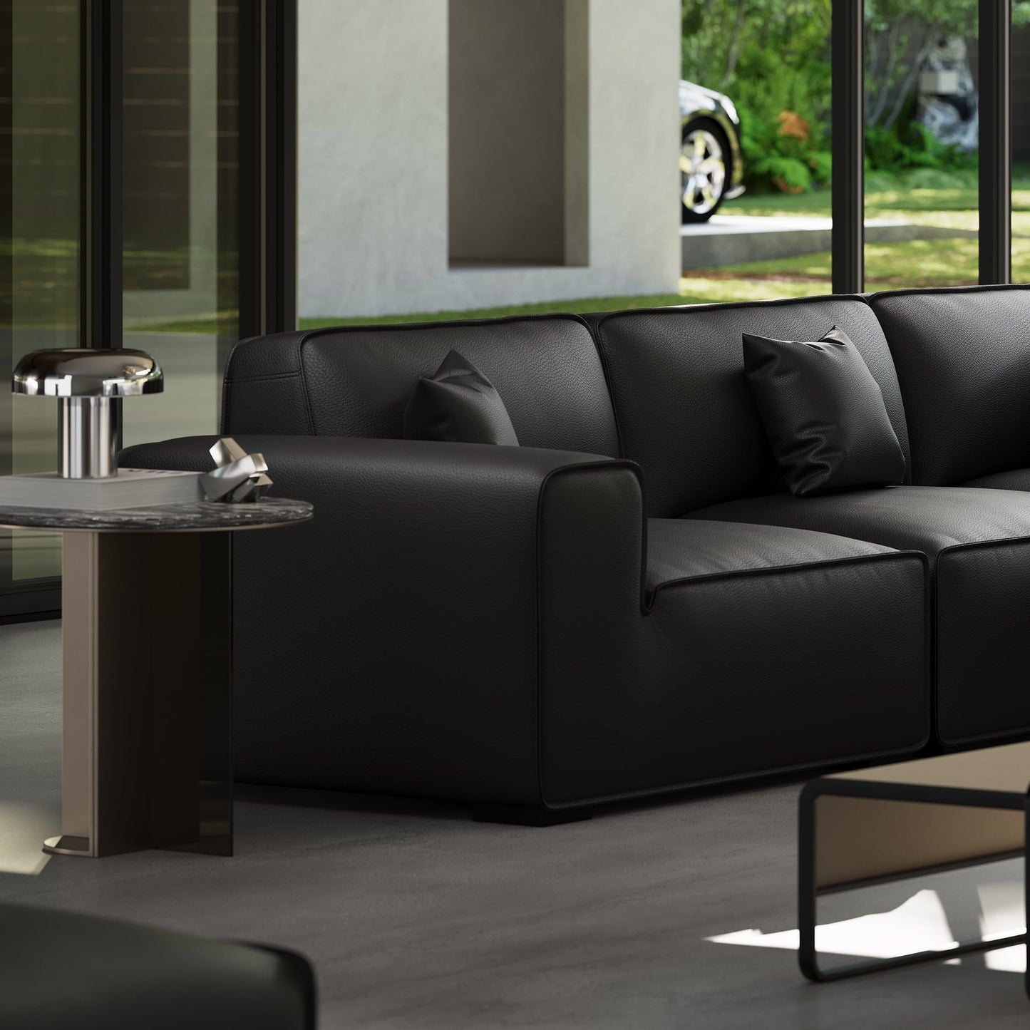 Domus Modular Black Leather U Shaped Sectional-Black