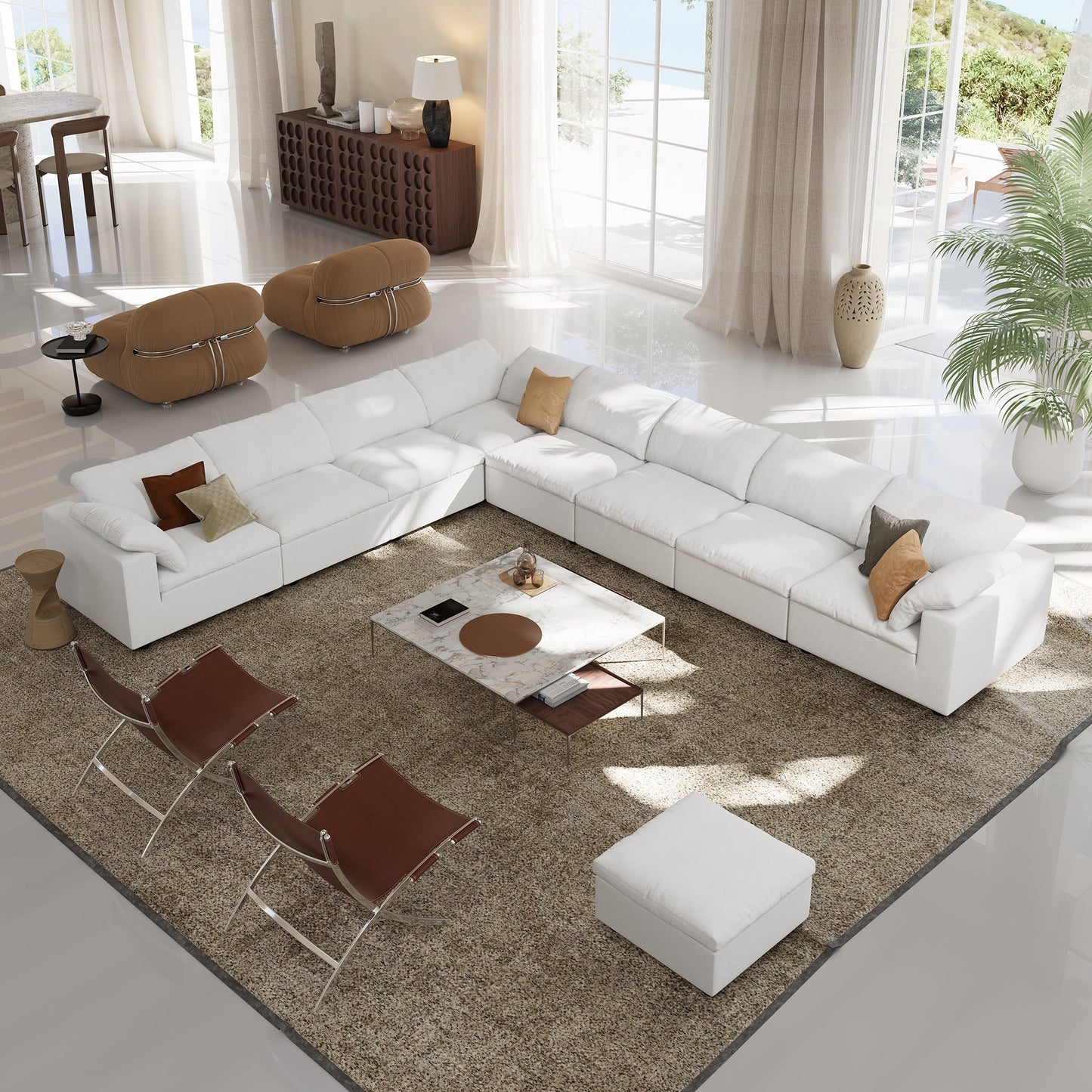 Tender Wabi Sabi L Shaped Sectional-White-8 Seater 202.8"